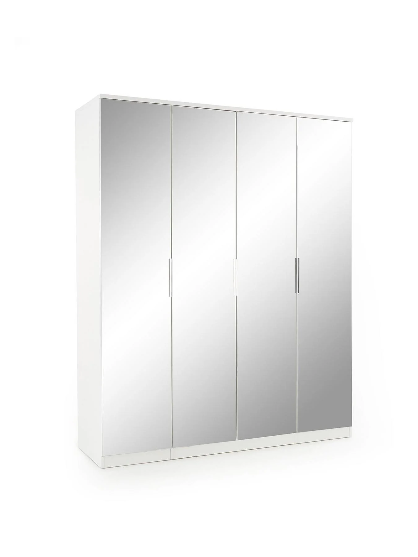 Palma 4 Door Mirrored Wardrobe White Freestanding With Shelves UK - Image 3