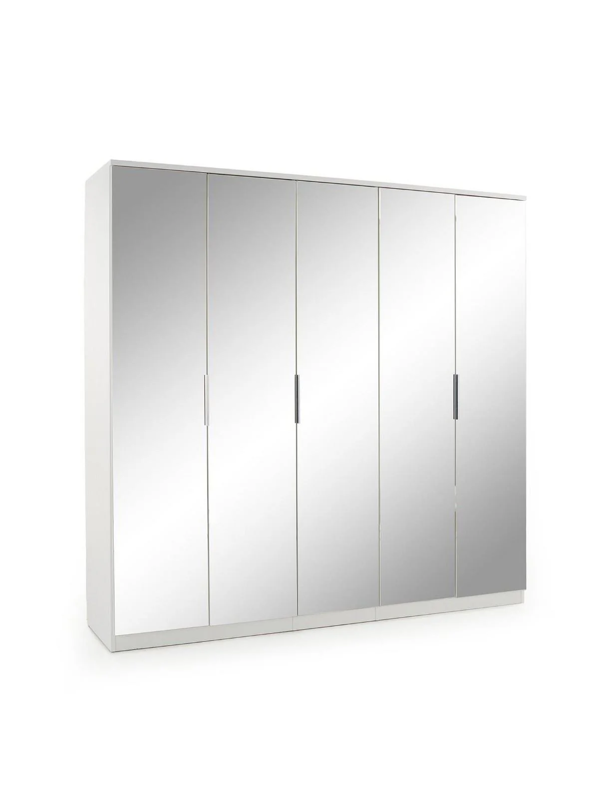 Palma 5 Door Wardrobe White | Mirrored Doors | 202cm Wide Storage - Image 3