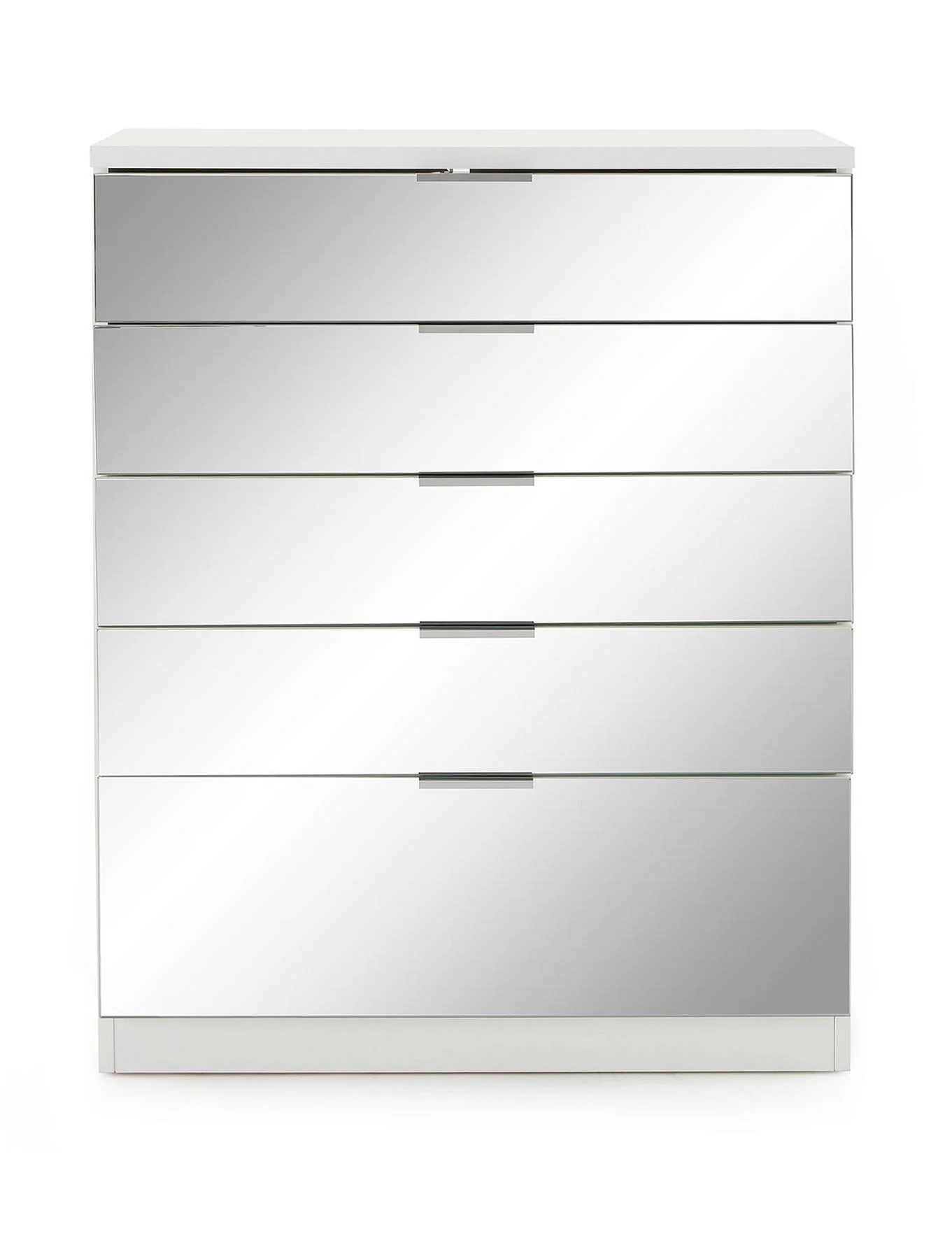 Palma Mirrored 5 Drawer Chest White For Small Spaces Easy Assembly - Image 2