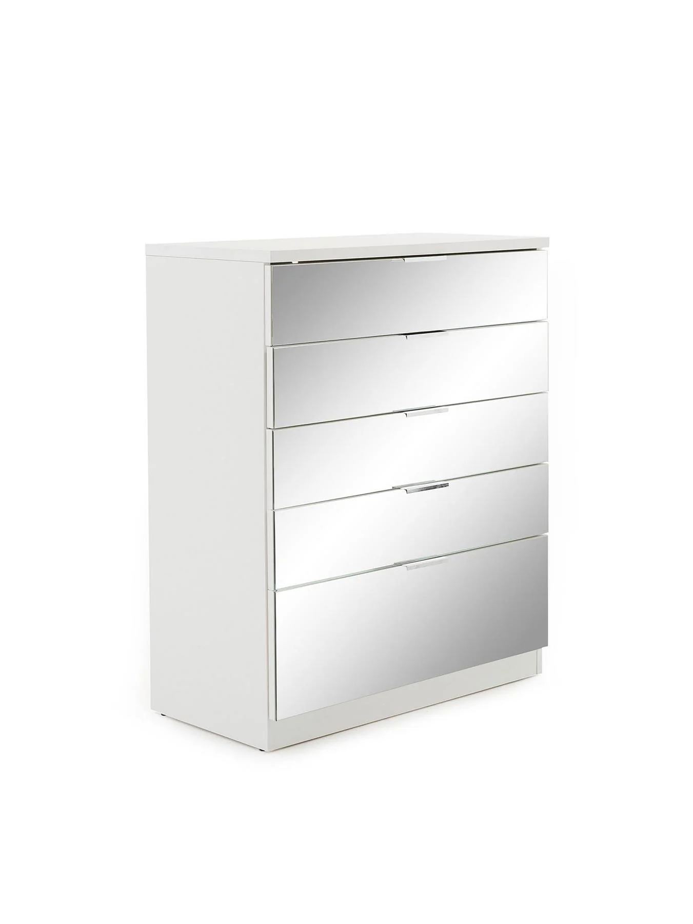 Palma Mirrored 5 Drawer Chest White For Small Spaces Easy Assembly - Image 3