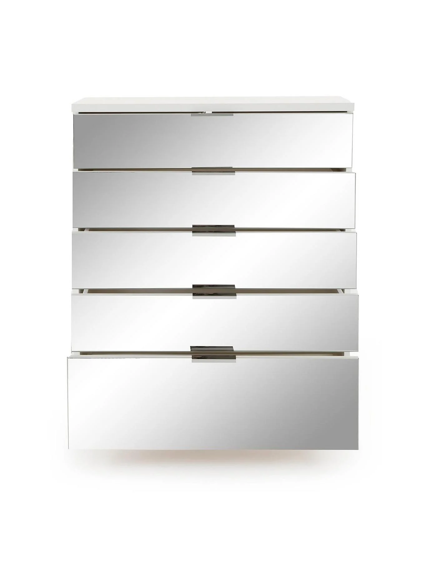 Palma Mirrored 5 Drawer Chest White For Small Spaces Easy Assembly - Image 4