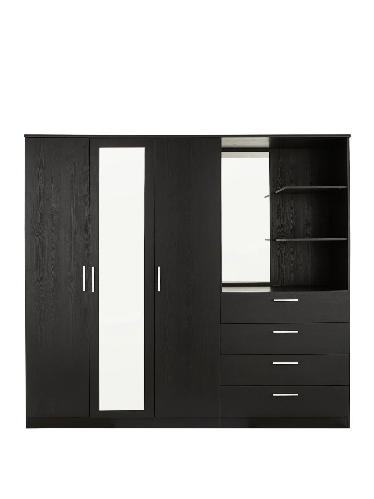 Panama 3 Door 4 Drawer Combi Wardrobe Black | Mirror & Shelves | Hanging Storage - Image 2