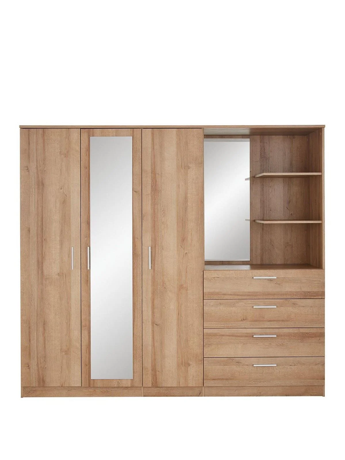 Panama 3 Door, 4 Drawer Combi Wardrobe Oak with shelves Modern Bedroom - Image 2