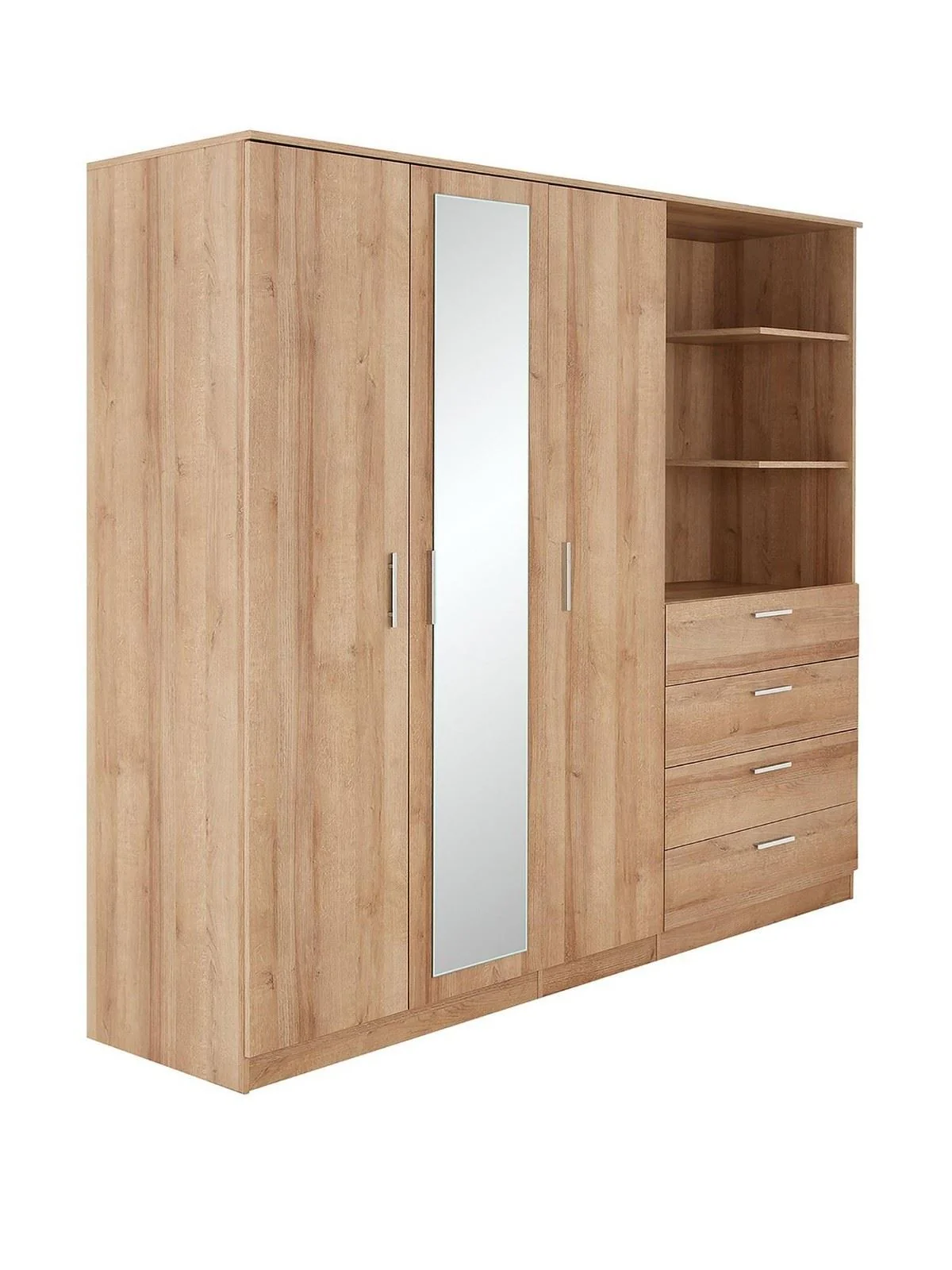 Panama 3 Door, 4 Drawer Combi Wardrobe Oak with shelves Modern Bedroom - Image 3