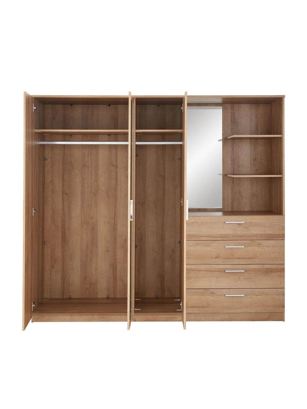 Panama 3 Door, 4 Drawer Combi Wardrobe Oak with shelves Modern Bedroom - Image 4