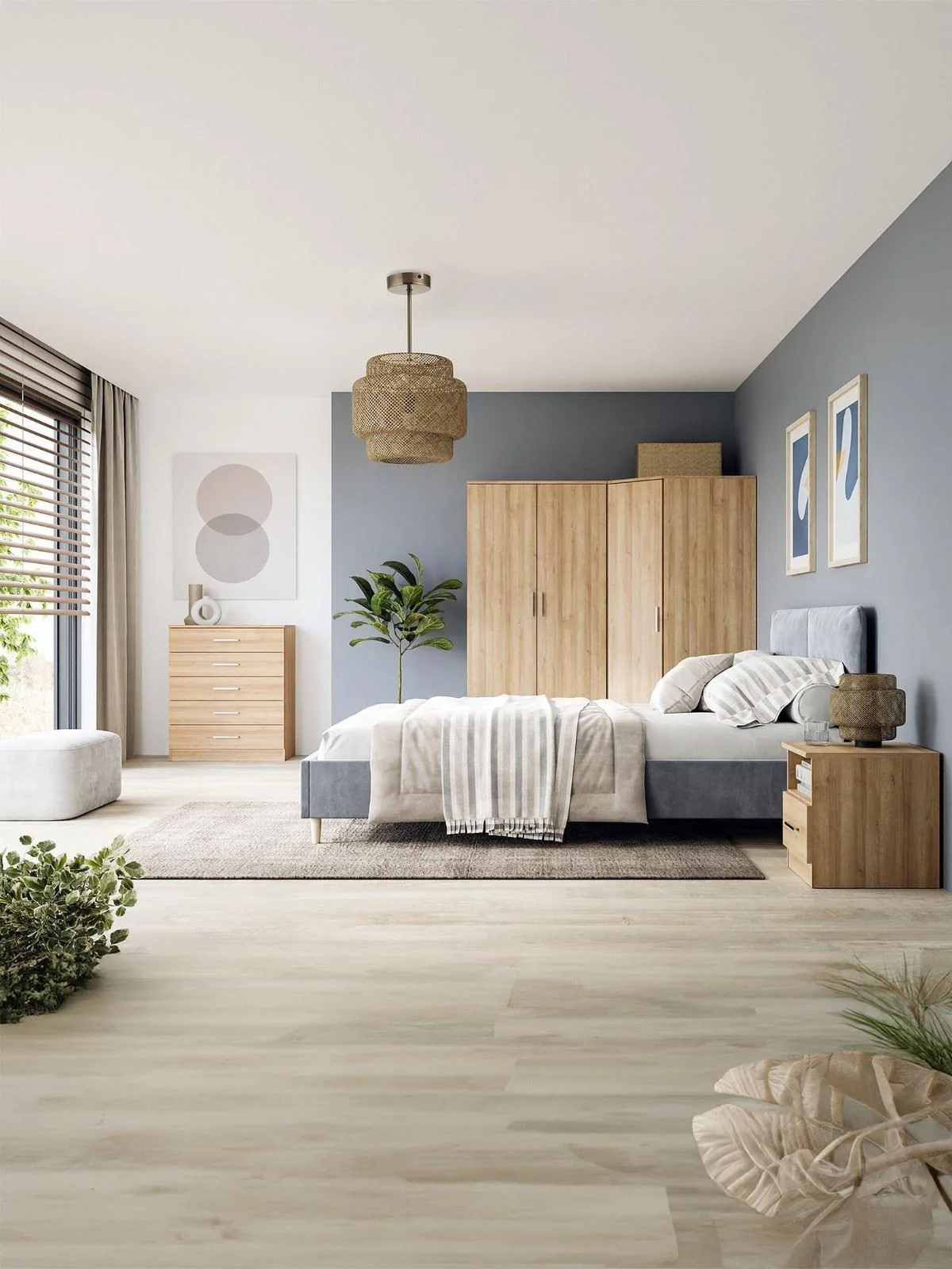 Panama 3 Door, 4 Drawer Combi Wardrobe Oak with shelves Modern Bedroom - Image 5