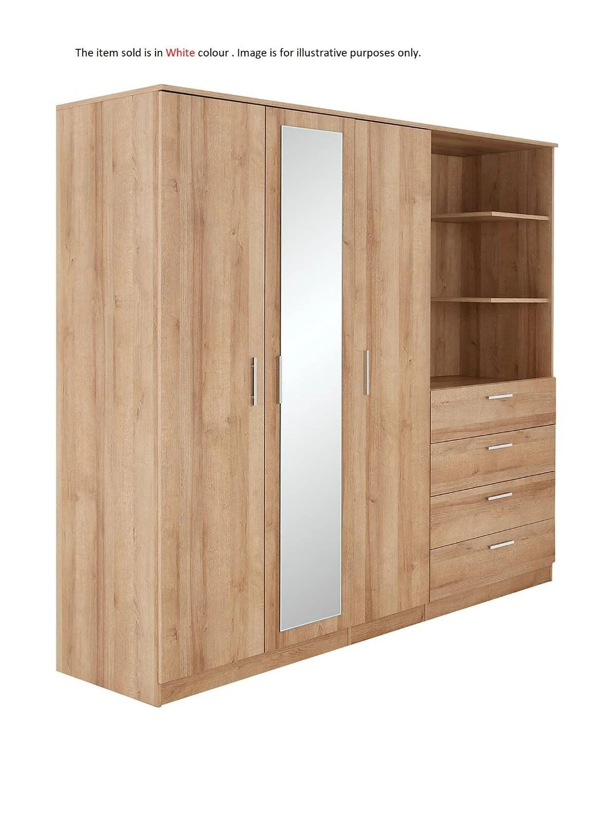 Panama 3 Door 4 Drawer Combi Wardrobe with shelves White Modern Bedroom - Image 2