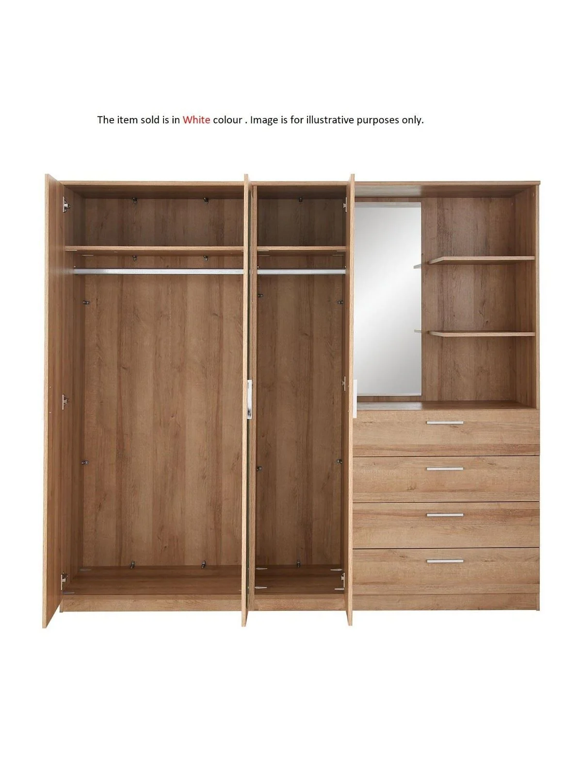 Panama 3 Door 4 Drawer Combi Wardrobe with shelves White Modern Bedroom - Image 3
