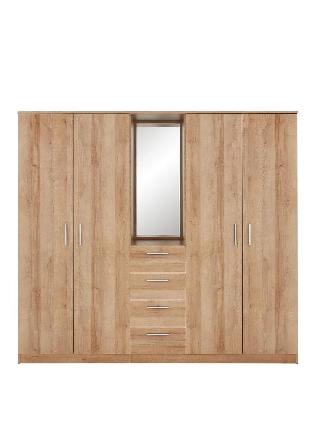 Panama 4 Door, 4 Drawer Combi Fitment Wardrobe with Mirror Oak Modern Bedroom - Image 2