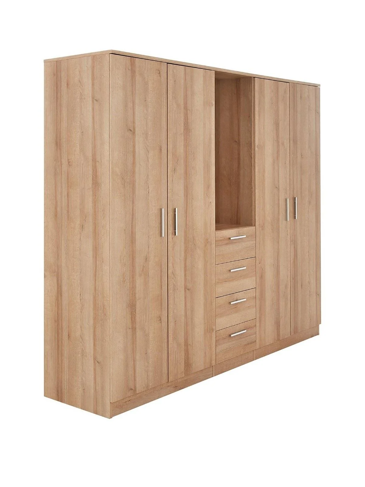 Panama 4 Door, 4 Drawer Combi Fitment Wardrobe with Mirror Oak Modern Bedroom - Image 3