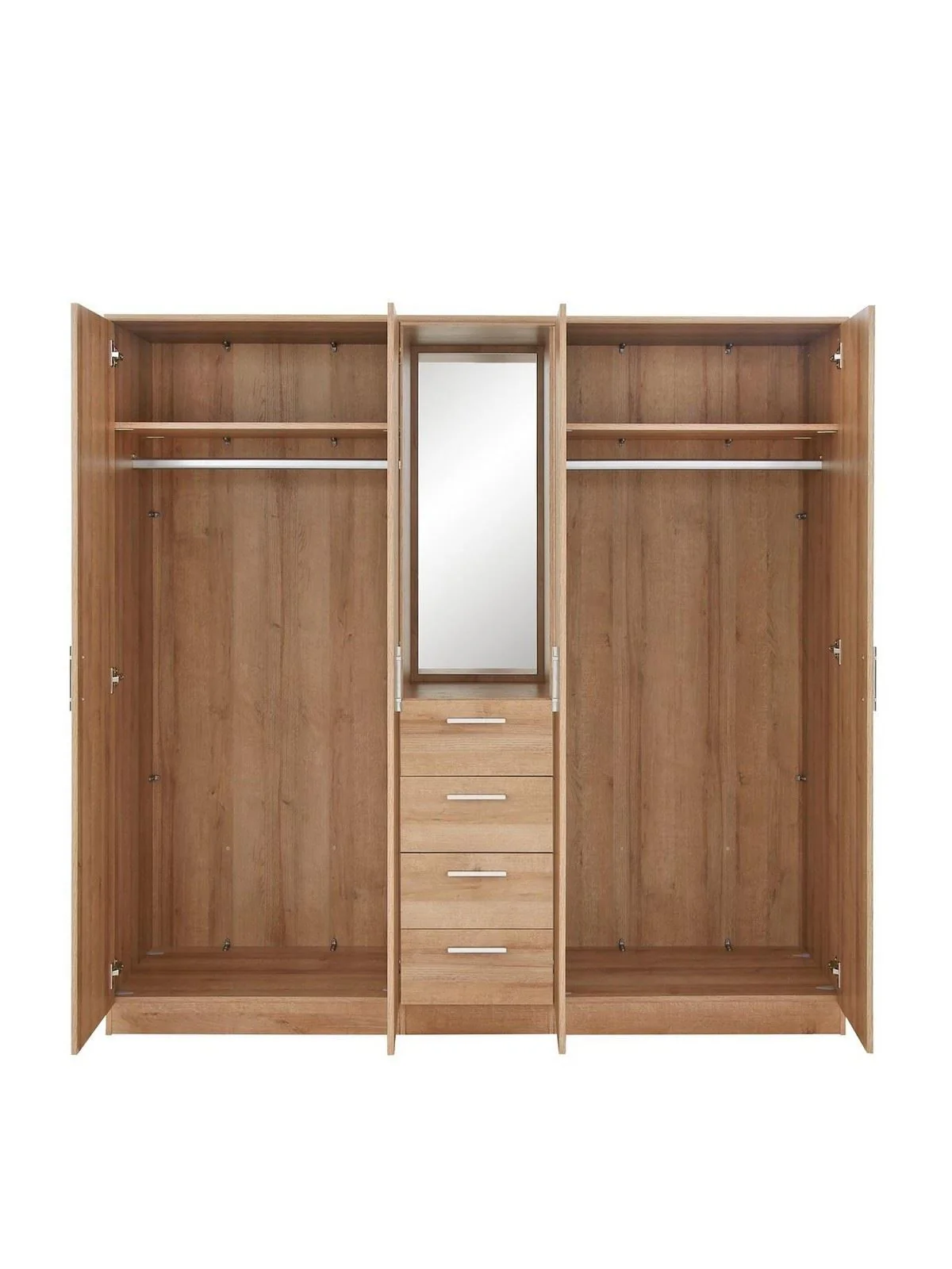 Panama 4 Door, 4 Drawer Combi Fitment Wardrobe with Mirror Oak Modern Bedroom - Image 4
