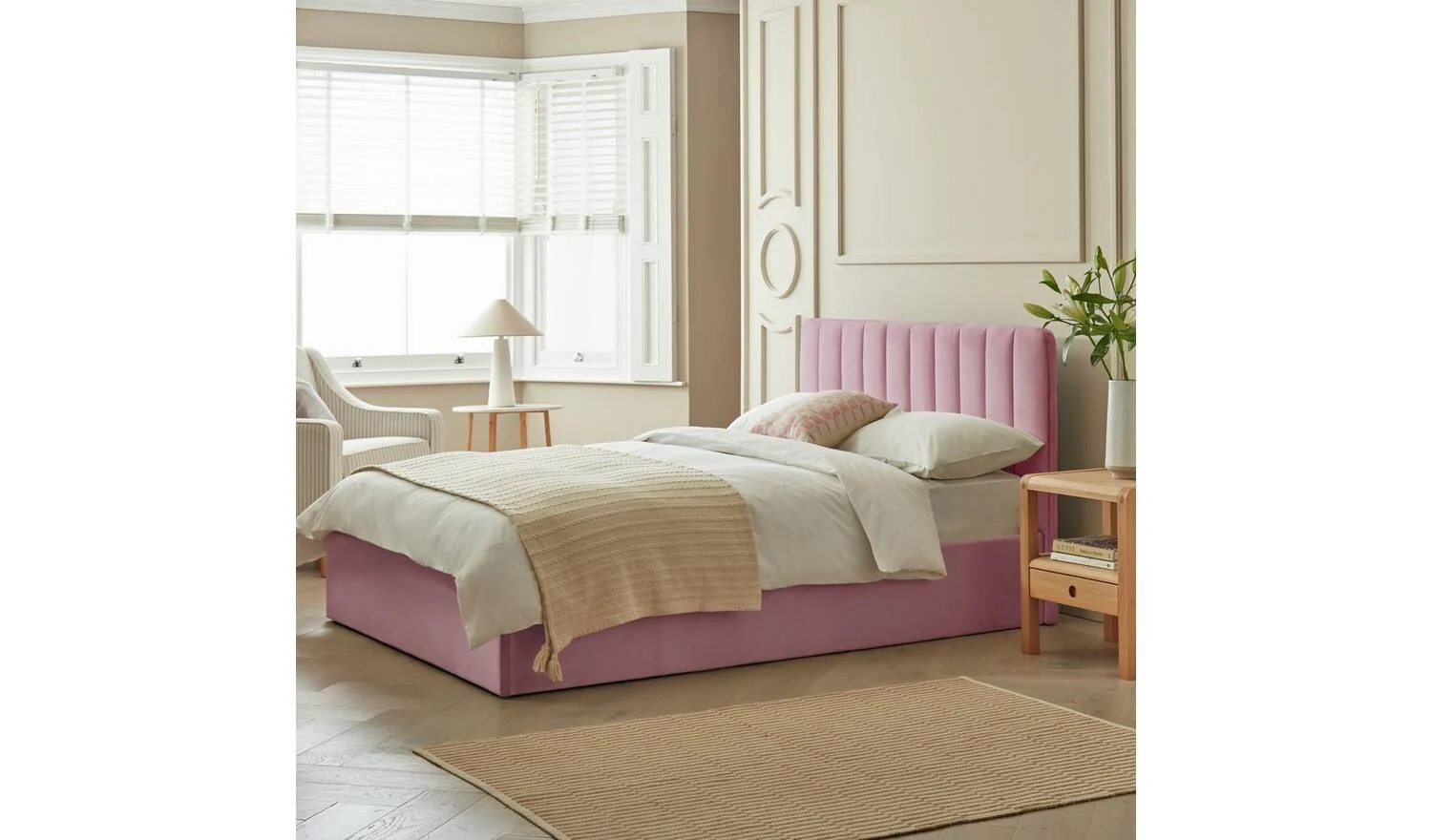 Pandora Double End Lift Ottoman Bed Pink Modern Bedroom Storage - Image 2