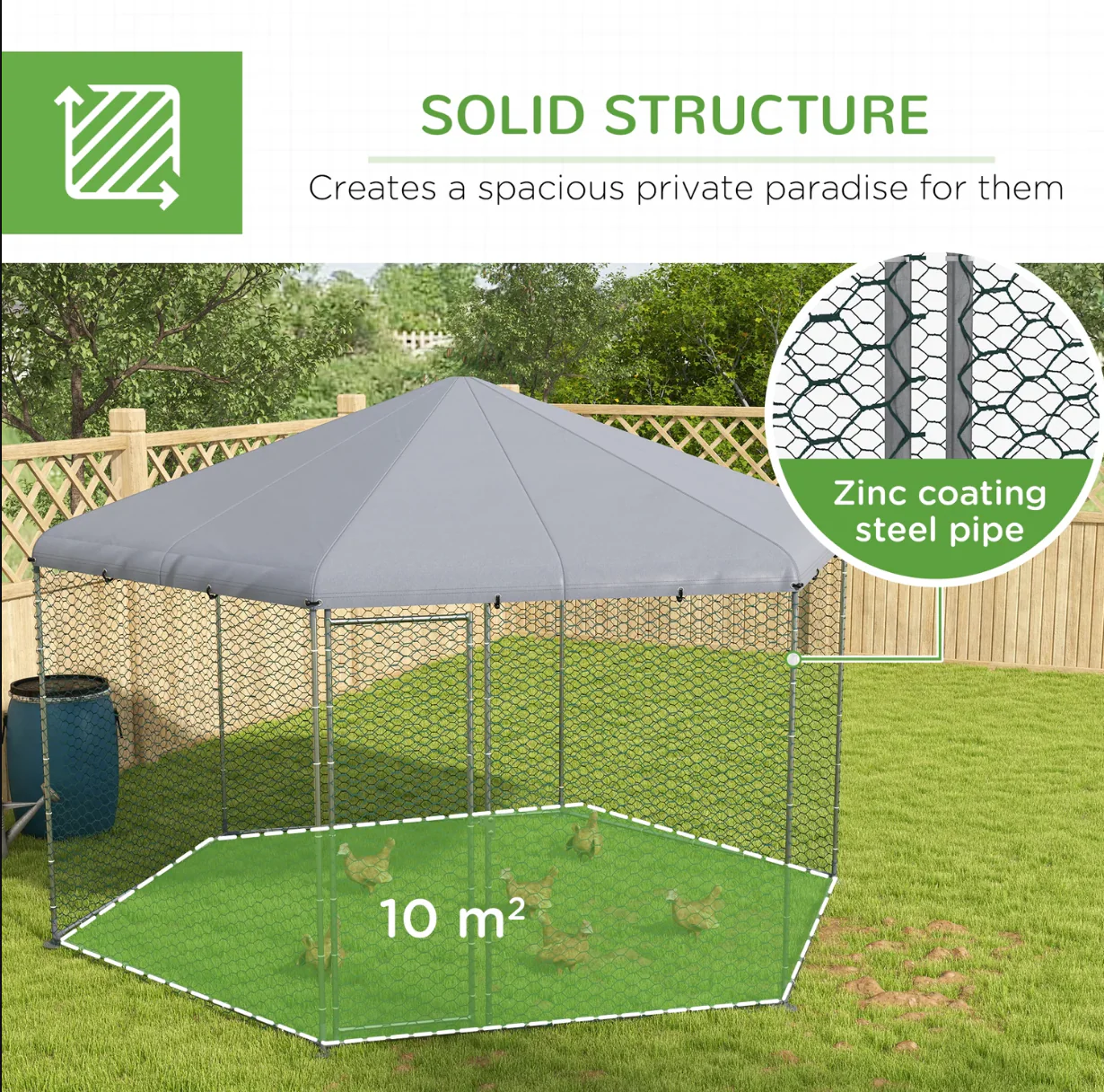 PawHut 4 x 3.5 x 2.6m Chicken Coop for 1015 Chickens Hens Rabbits Ducks Outdoor - Image 4