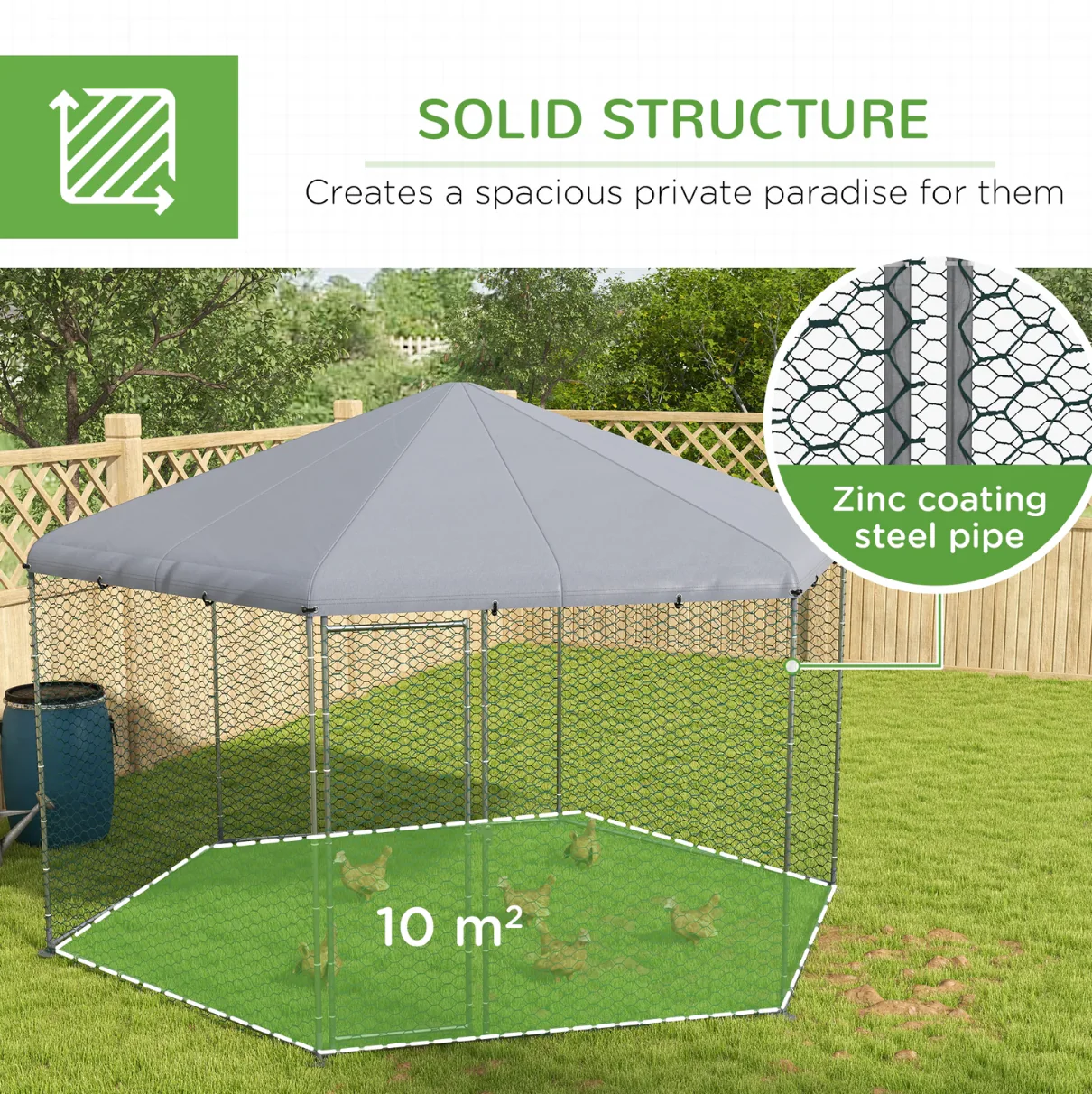 PawHut 4 x 3.5 x 2.6m Chicken Coop for 1015 Chickens Hens Rabbits Ducks Outdoor - Image 5