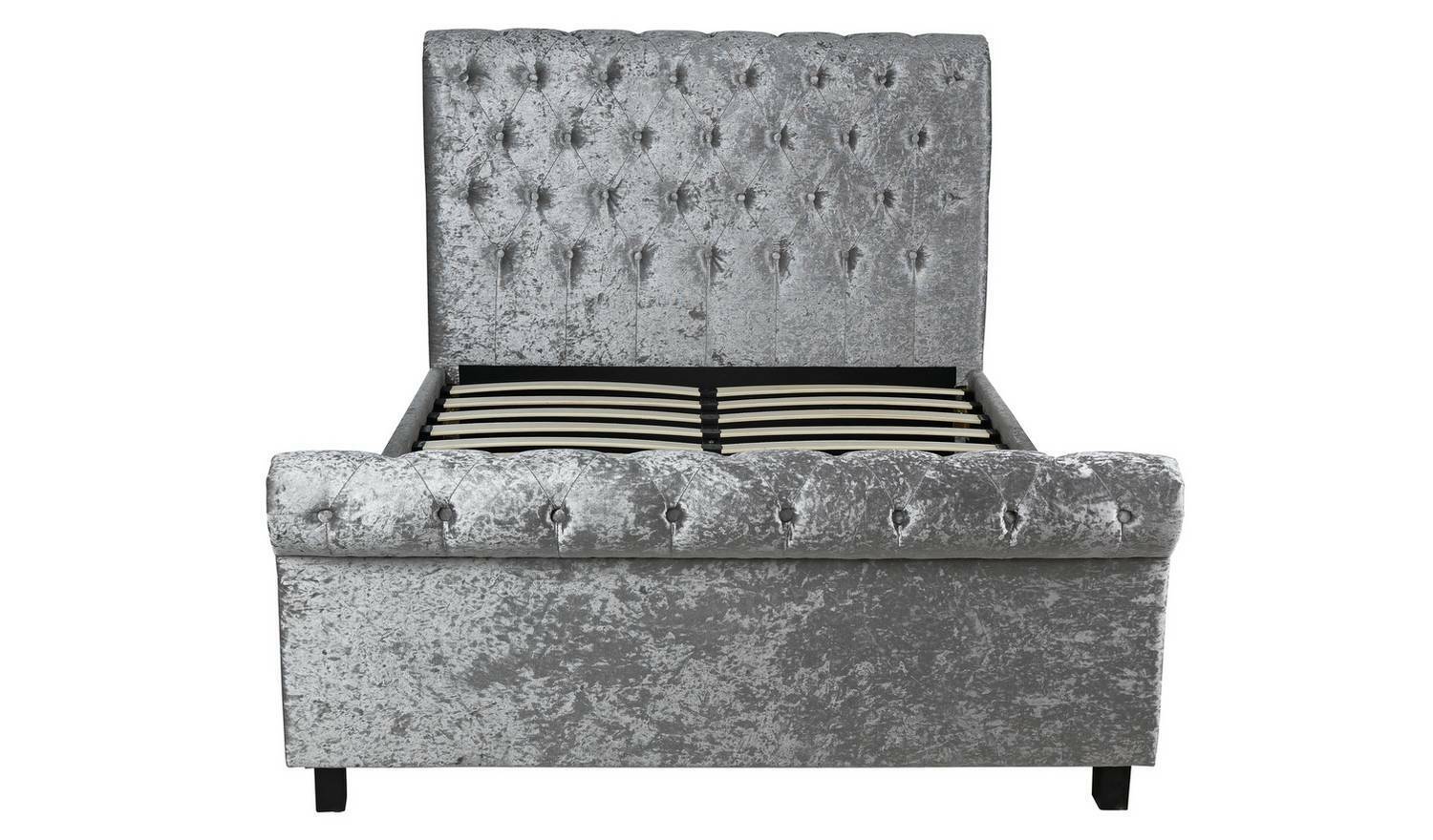 Penelope Crushed Velvet Kingsize Bed Silver Luxurious Bedroom Furniture - Image 4