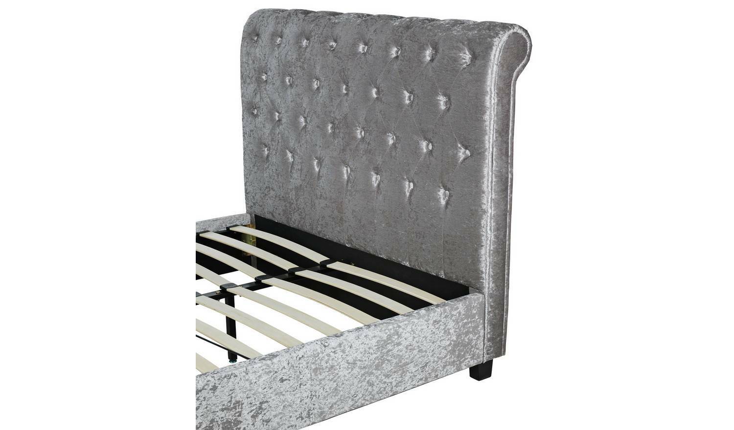 Penelope Crushed Velvet Kingsize Bed Silver Luxurious Bedroom Furniture - Image 5