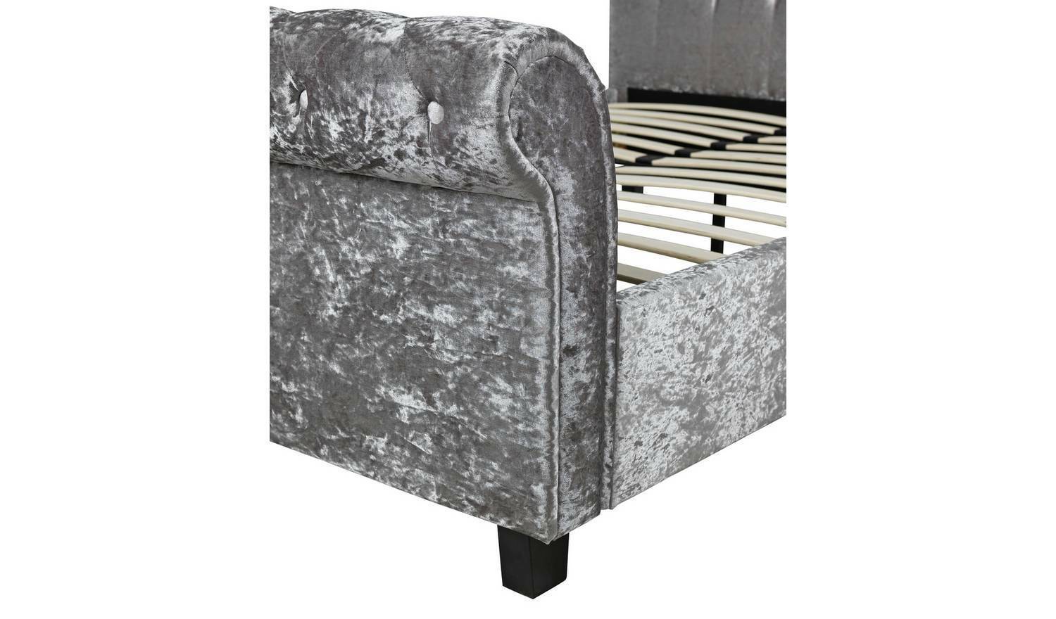 Penelope Crushed Velvet Kingsize Bed Silver Luxurious Bedroom Furniture - Image 6