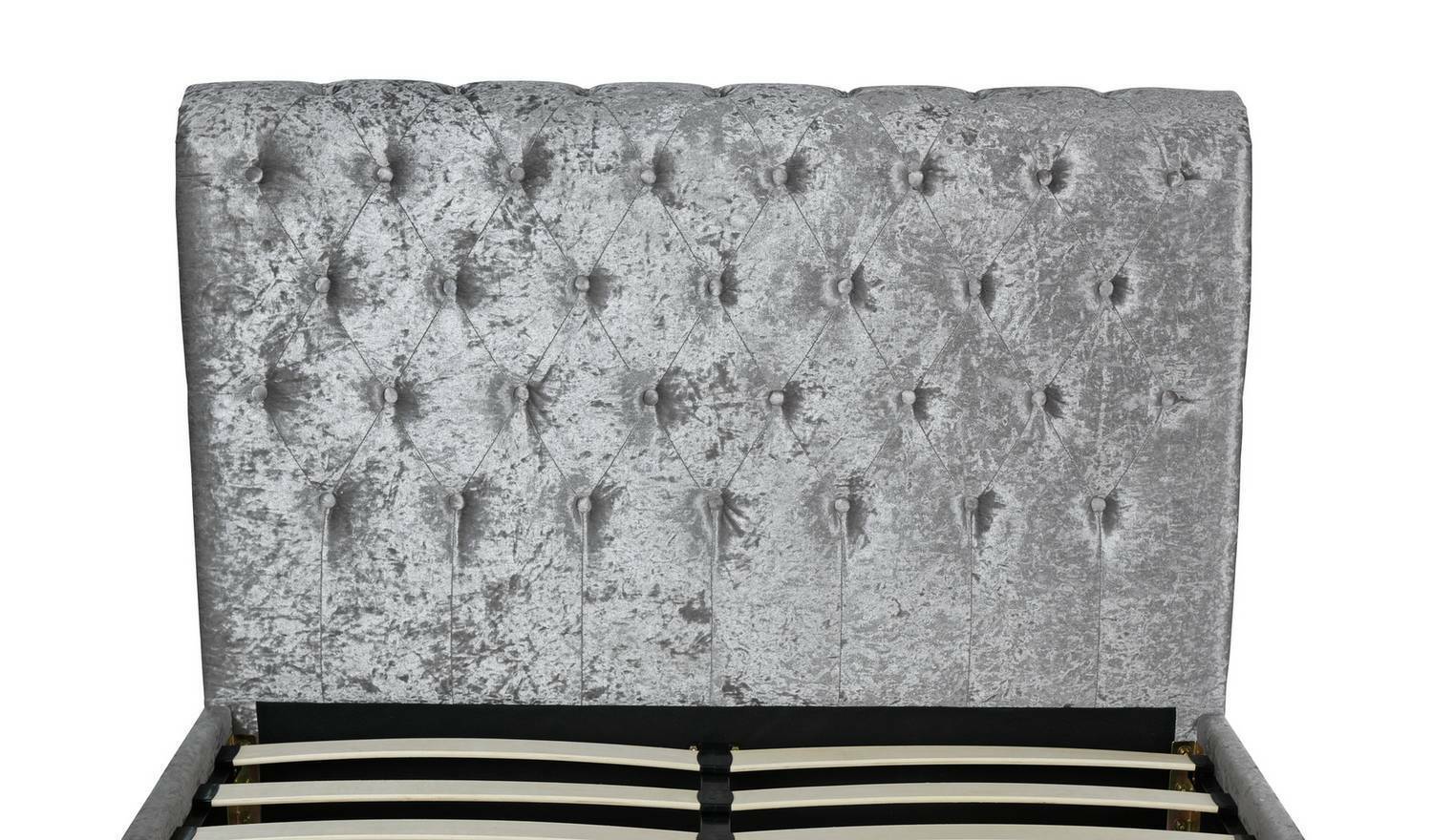Penelope Crushed Velvet Kingsize Bed Silver Luxurious Bedroom Furniture - Image 7