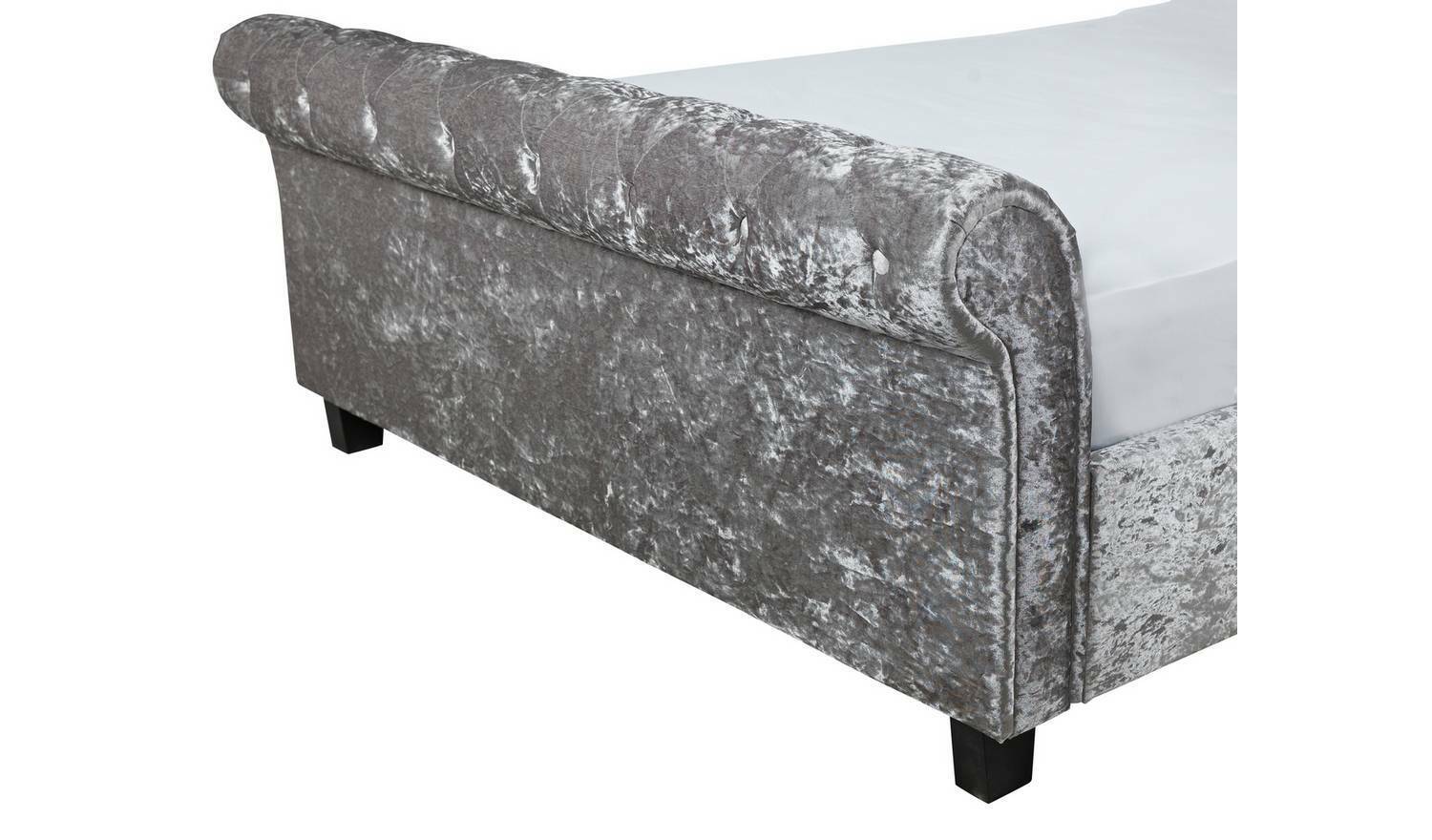 Penelope Crushed Velvet Kingsize Bed Silver Luxurious Bedroom Furniture - Image 9