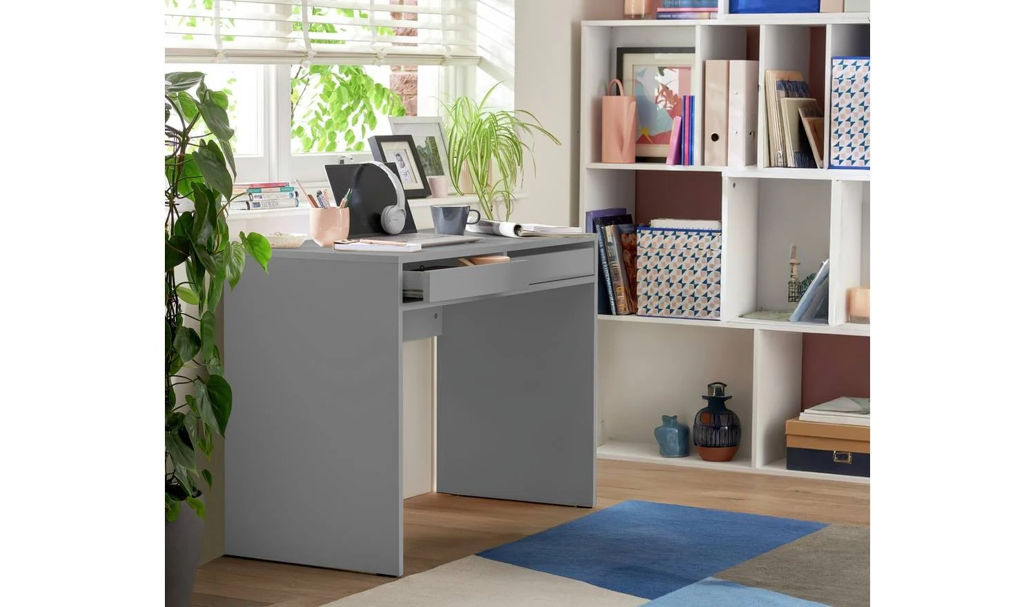 Pepper 2 Drawer Desk Grey Modern Home Office Furniture With Storage - Image 3