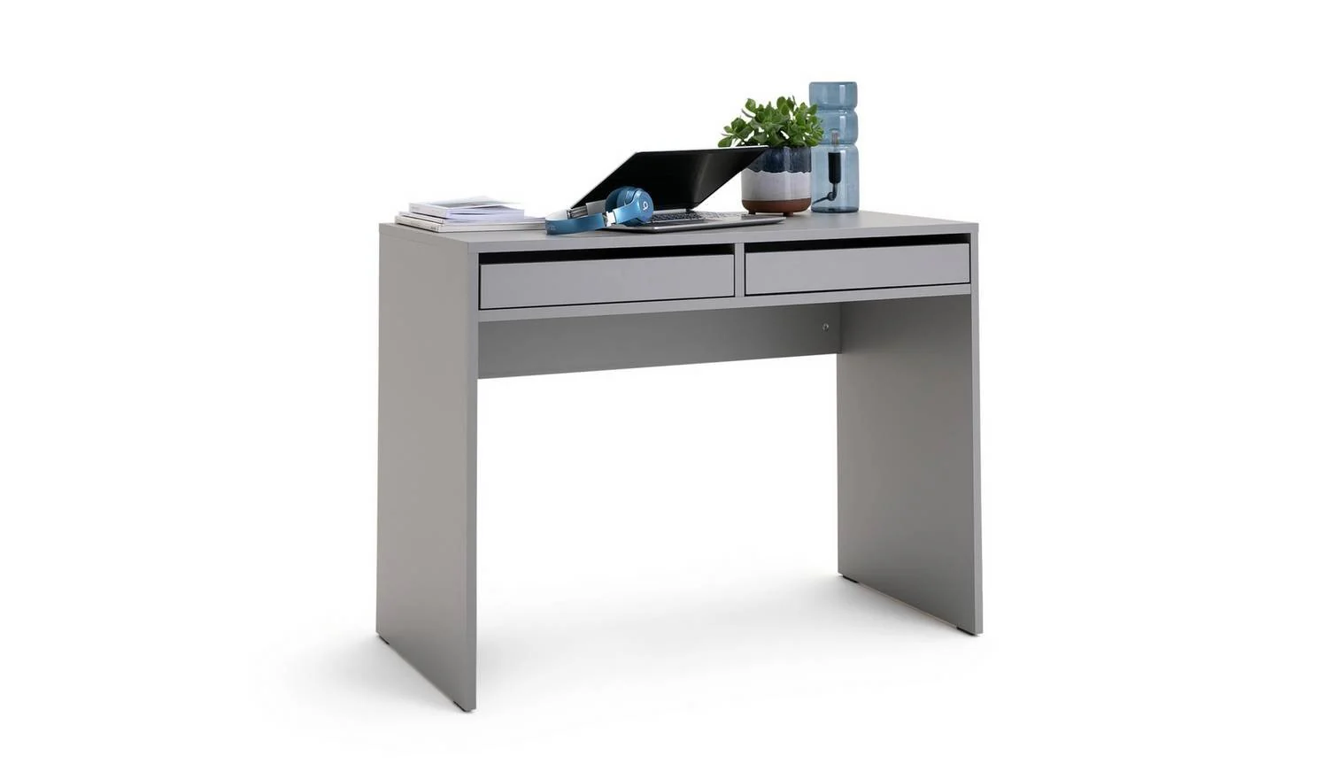 Pepper 2 Drawer Desk Grey Modern Home Office Furniture With Storage - Image 4