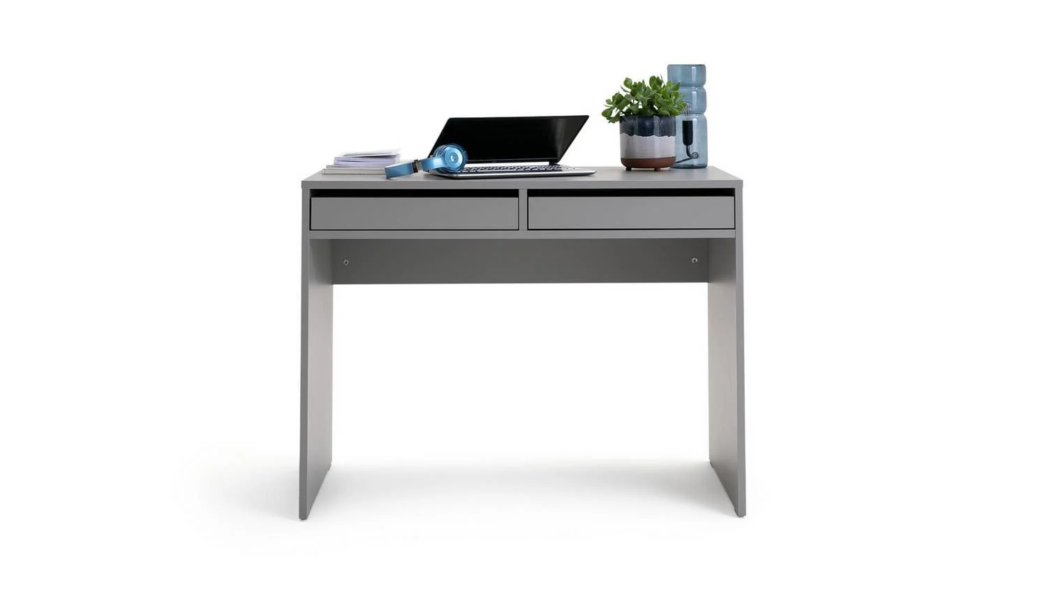 Pepper 2 Drawer Desk Grey Modern Home Office Furniture With Storage - Image 5