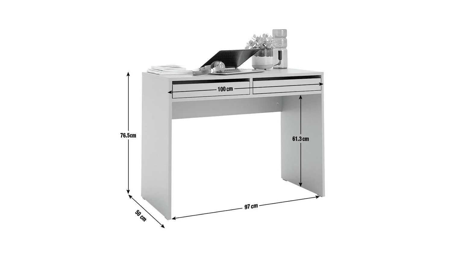 Pepper 2 Drawer Desk White Compact Study Table With Drawers - Image 10