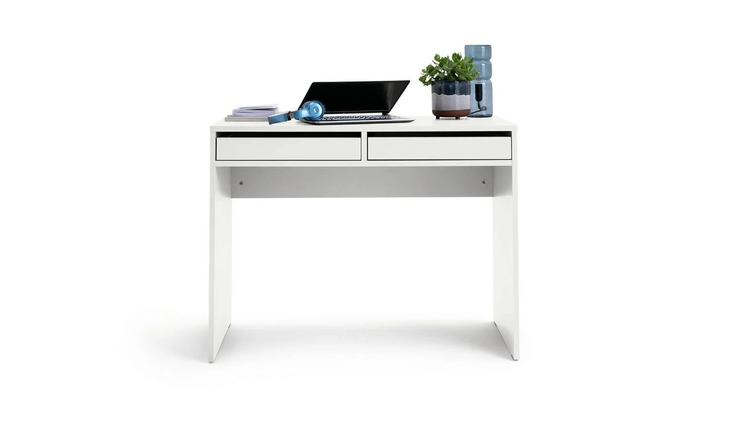 Pepper 2 Drawer Desk White Compact Study Table With Drawers - Image 4