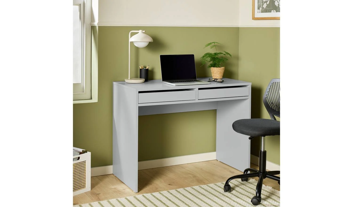 Pepper 2 Drawer Office Desk Grey Modern Home Office Furniture Workspace - Image 2