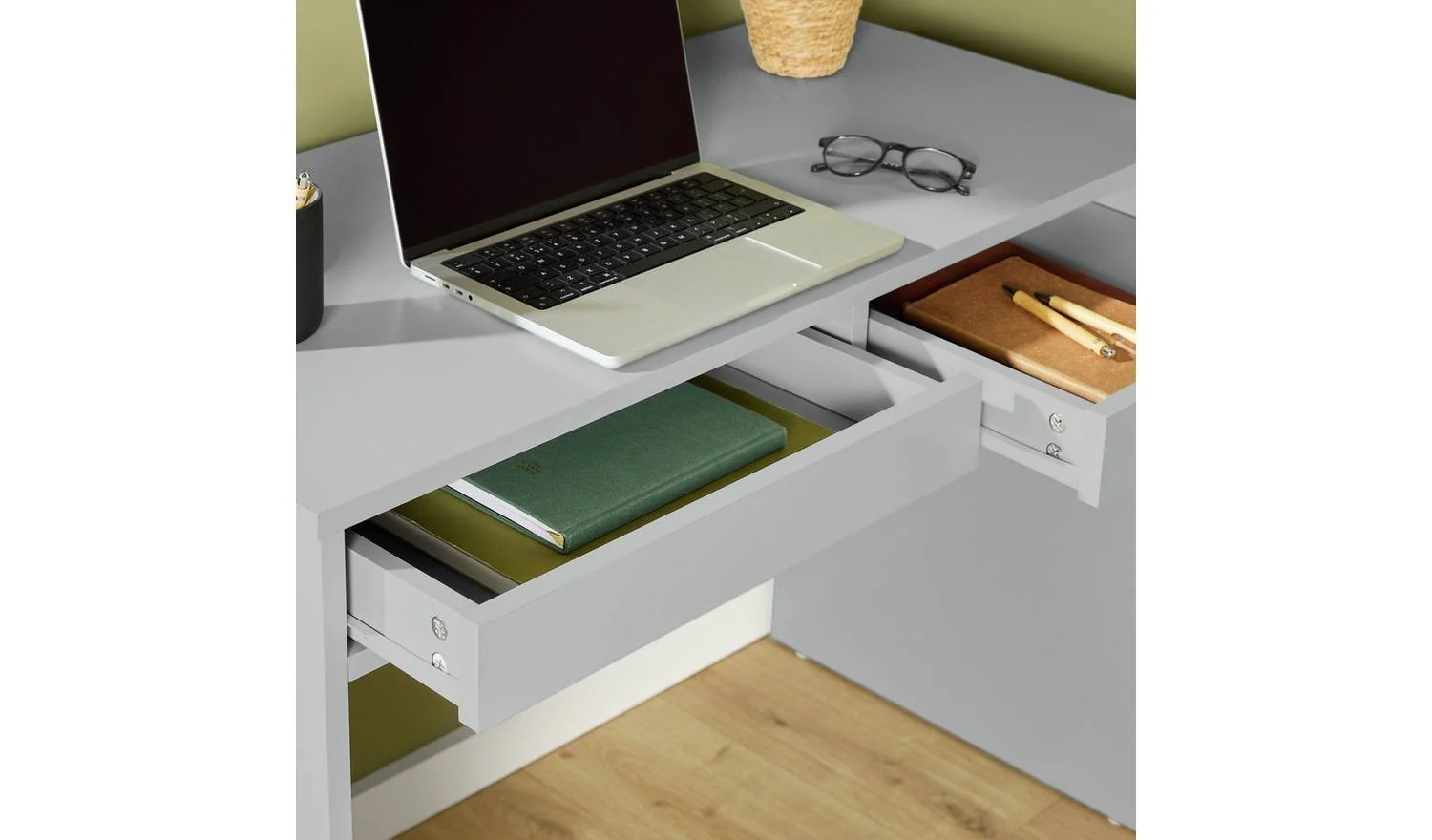 Pepper 2 Drawer Office Desk Grey Modern Home Office Furniture Workspace - Image 3