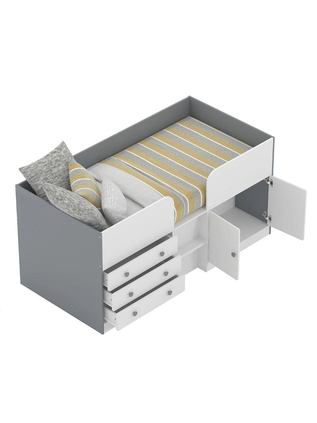 Peyton Mid Sleeper Bed White/Grey | Storage Drawers & Cupboard | No Mattress - Image 3