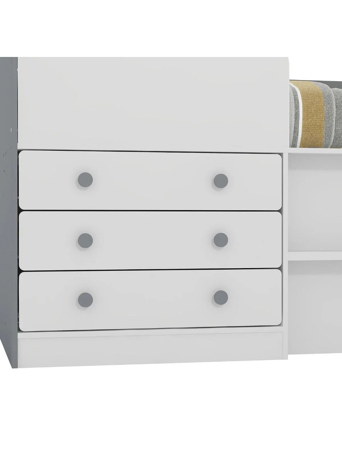 Peyton Mid Sleeper Bed White/Grey | Storage Drawers & Cupboard | No Mattress - Image 5