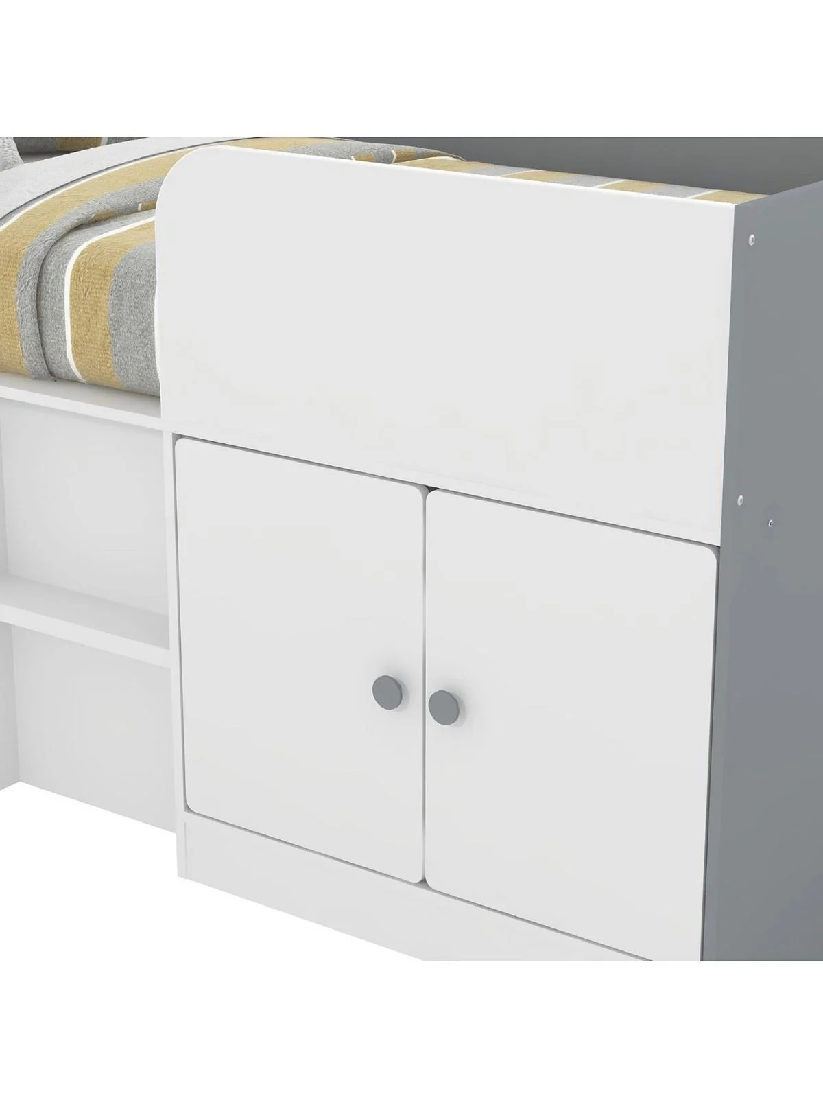 Peyton Mid Sleeper Bed White/Grey | Storage Drawers & Cupboard | No Mattress - Image 6