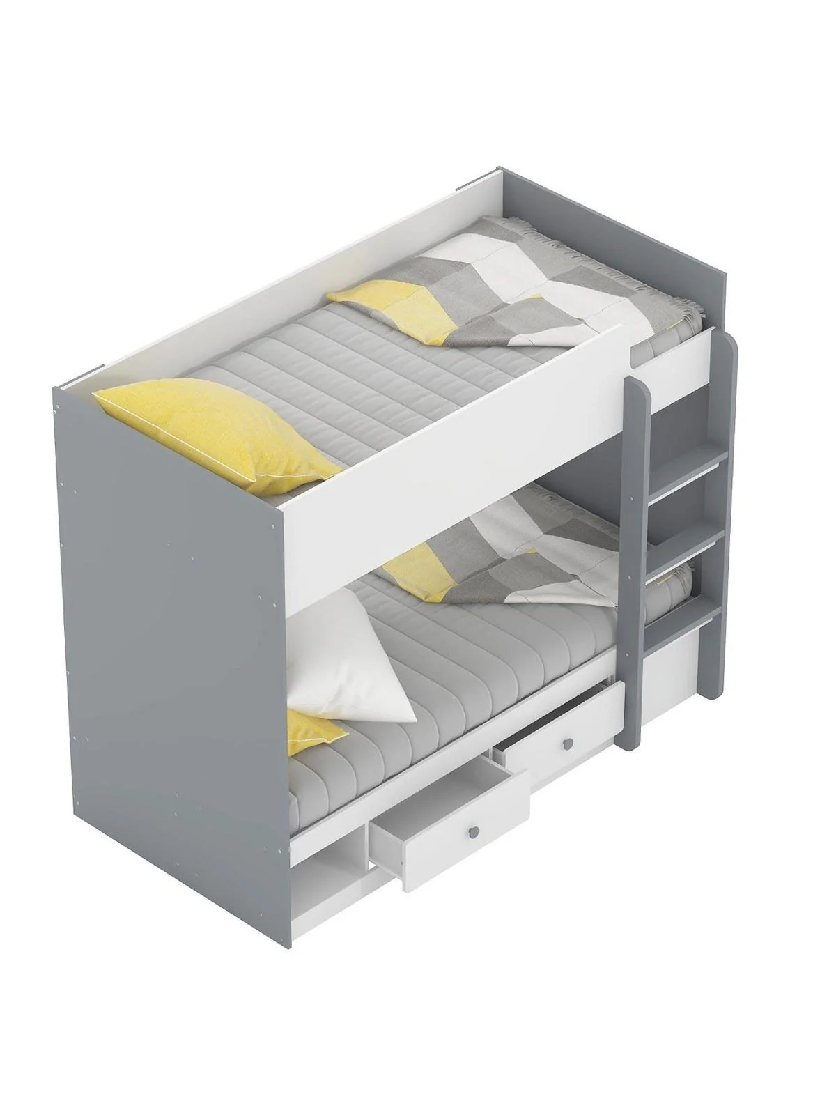 Peyton Storage Bunk Bed White Grey Kids Childrens Single Space Saving Furniture - Image 3