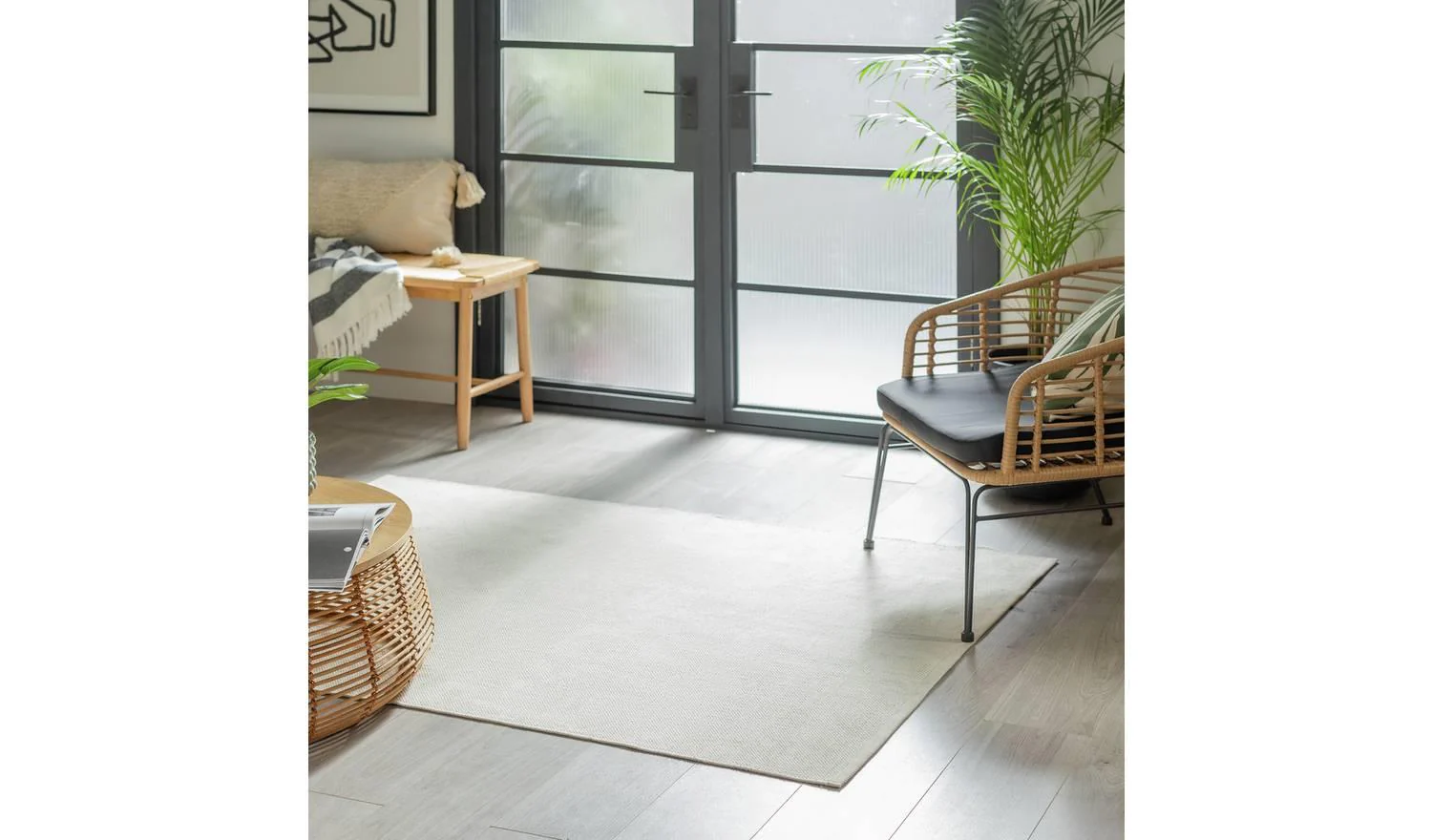 Plain Cream Cotton Flatweave Rug 120x170cm Living Room Bedroom Floor - Image 2