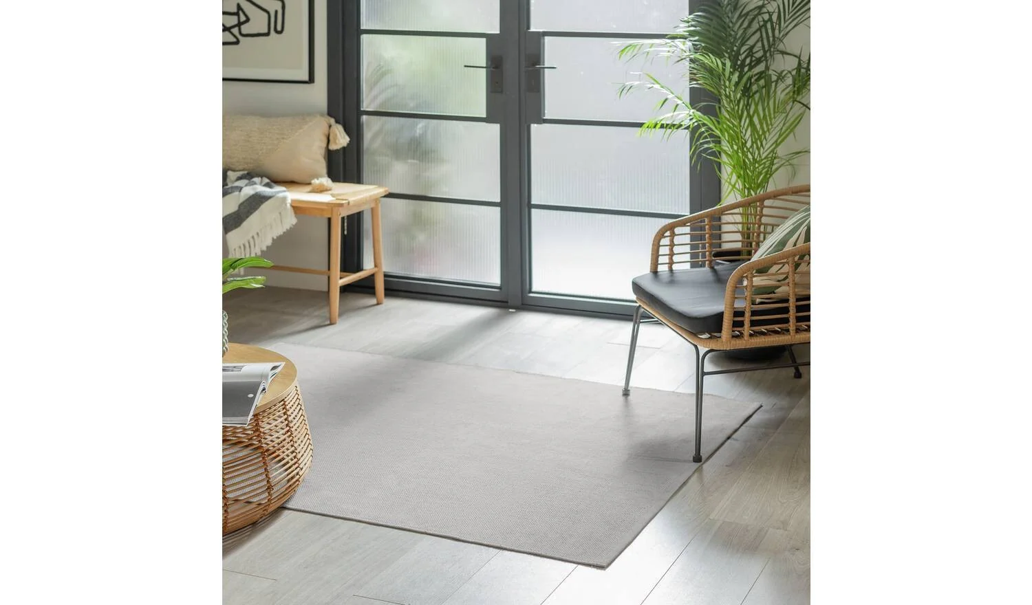 Plain Grey Cotton Flatweave Rug 170x120cm Living Room Bedroom Floor - Image 2