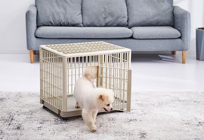 Plastic Dog House Size L Beige Pet Crate 974 x 674 x 740 mm Beige - Image 2