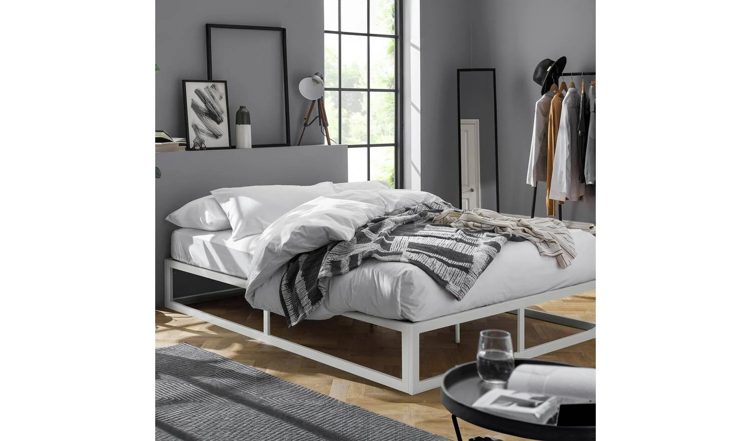 Platform Double Metal Bed Frame White Durable and Stylish Bedroom Furniture - Image 3