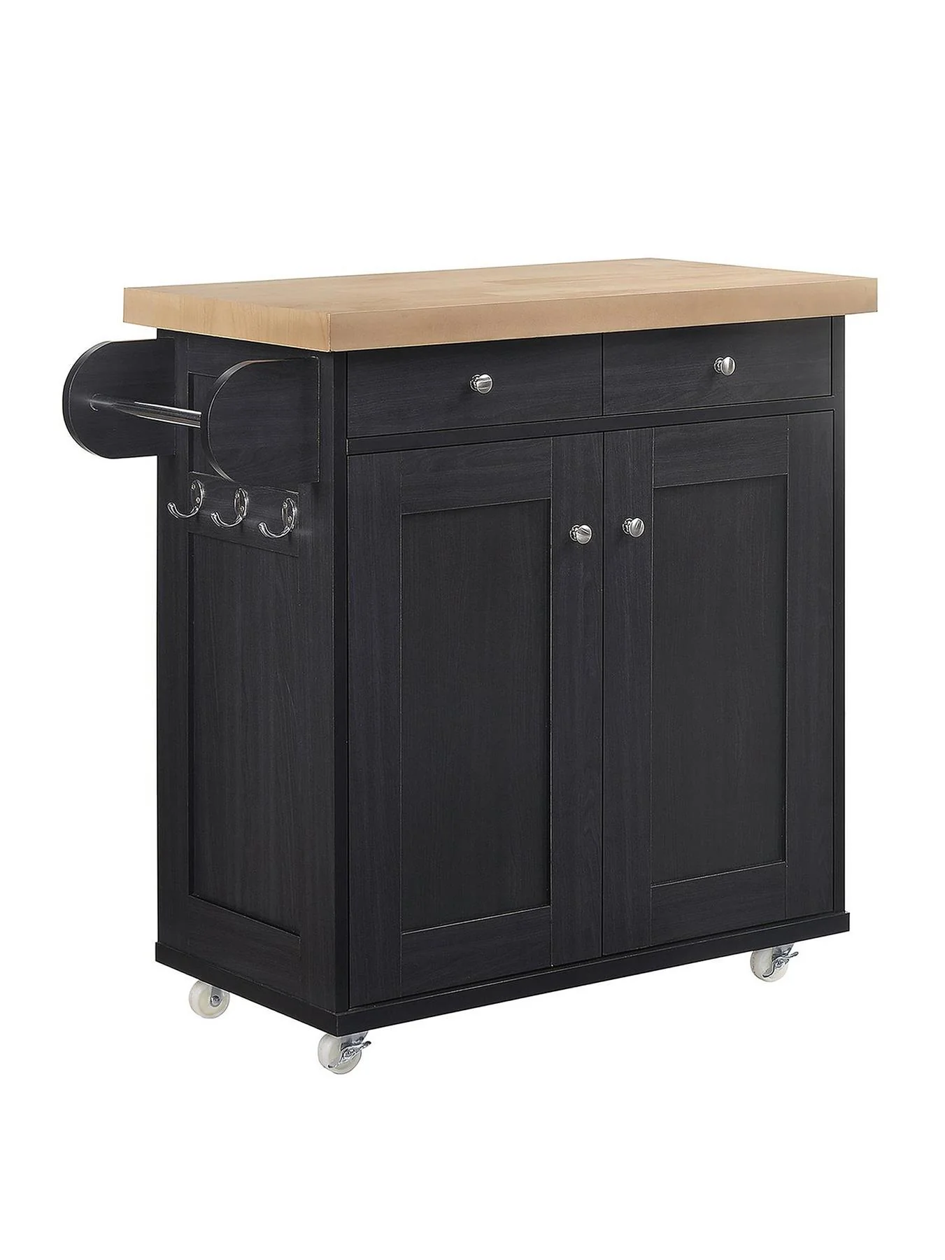 Portland 2 Door 2 Drawer Kitchen Cart Black Kitchen Island Storage Trolley - Image 2