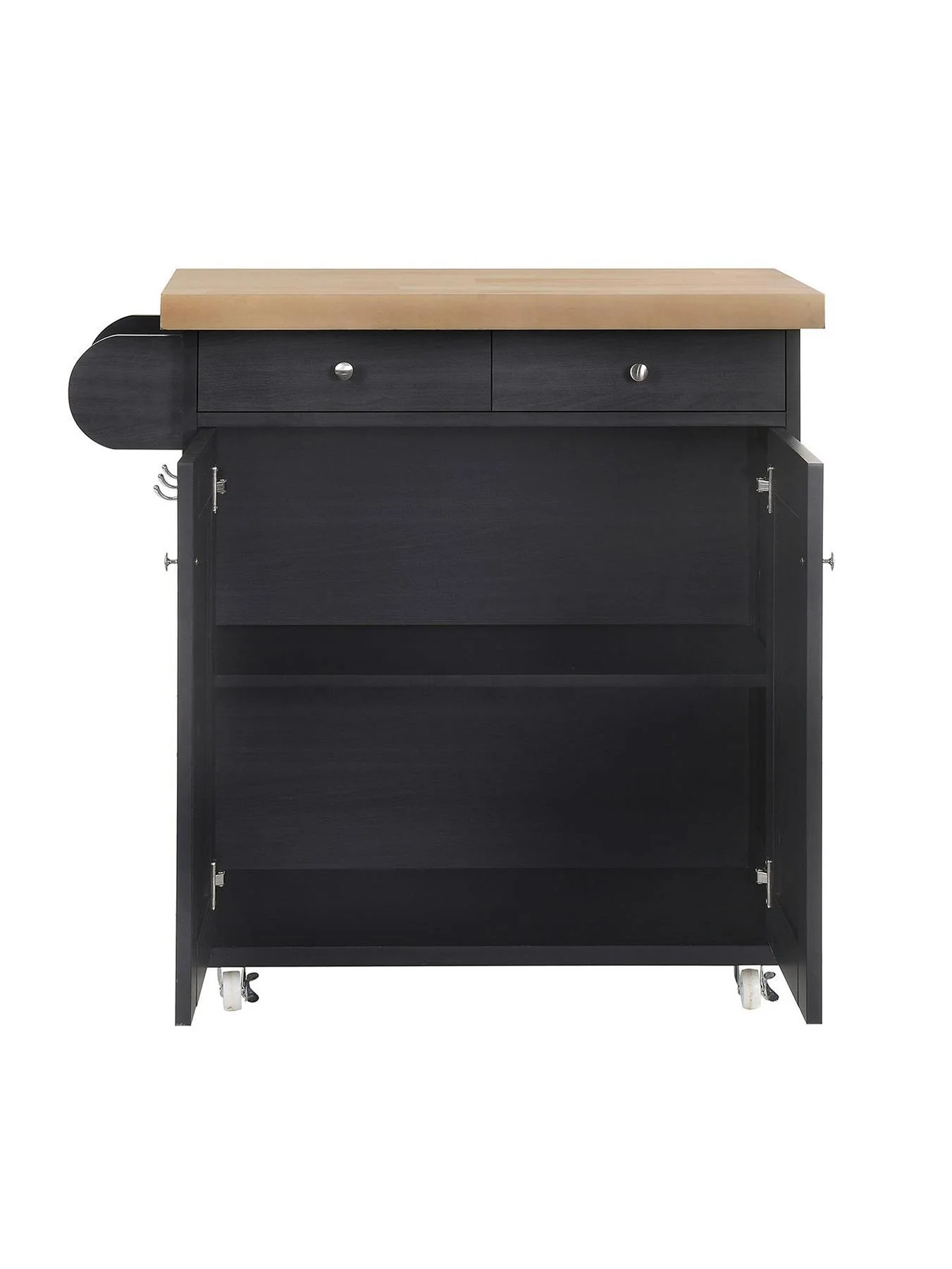 Portland 2 Door 2 Drawer Kitchen Cart Black Kitchen Island Storage Trolley - Image 3