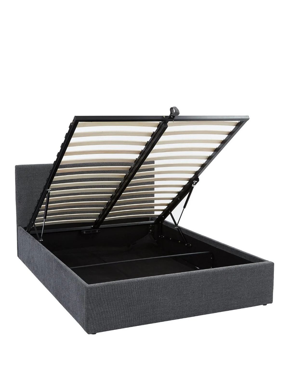 Porto End Lift Up Storage Ottoman Double Bed Dark Grey Textural Chenille Fabric - Image 3