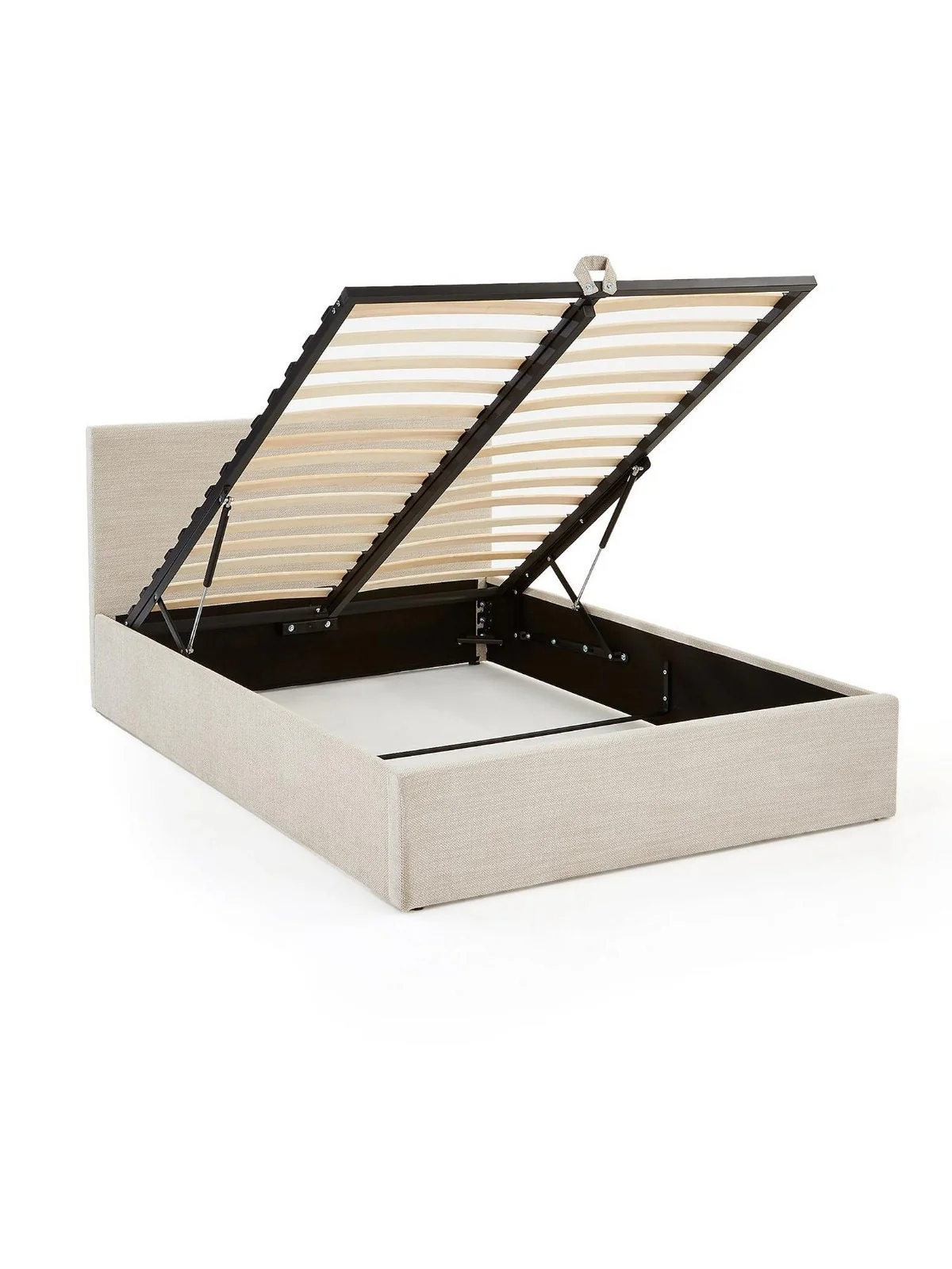 Porto End Lift Up Storage Ottoman King Bed Natural Fabric Bedroom Furniture UK - Image 4