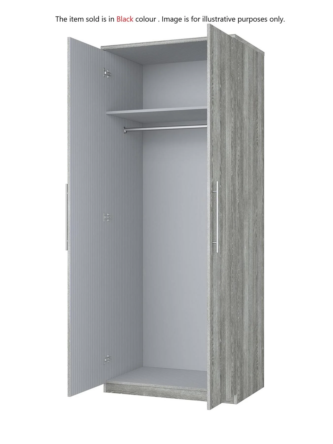 Prague 2 Door Wardrobe Black Ash Storage Organiser Bedroom Furniture - Image 2