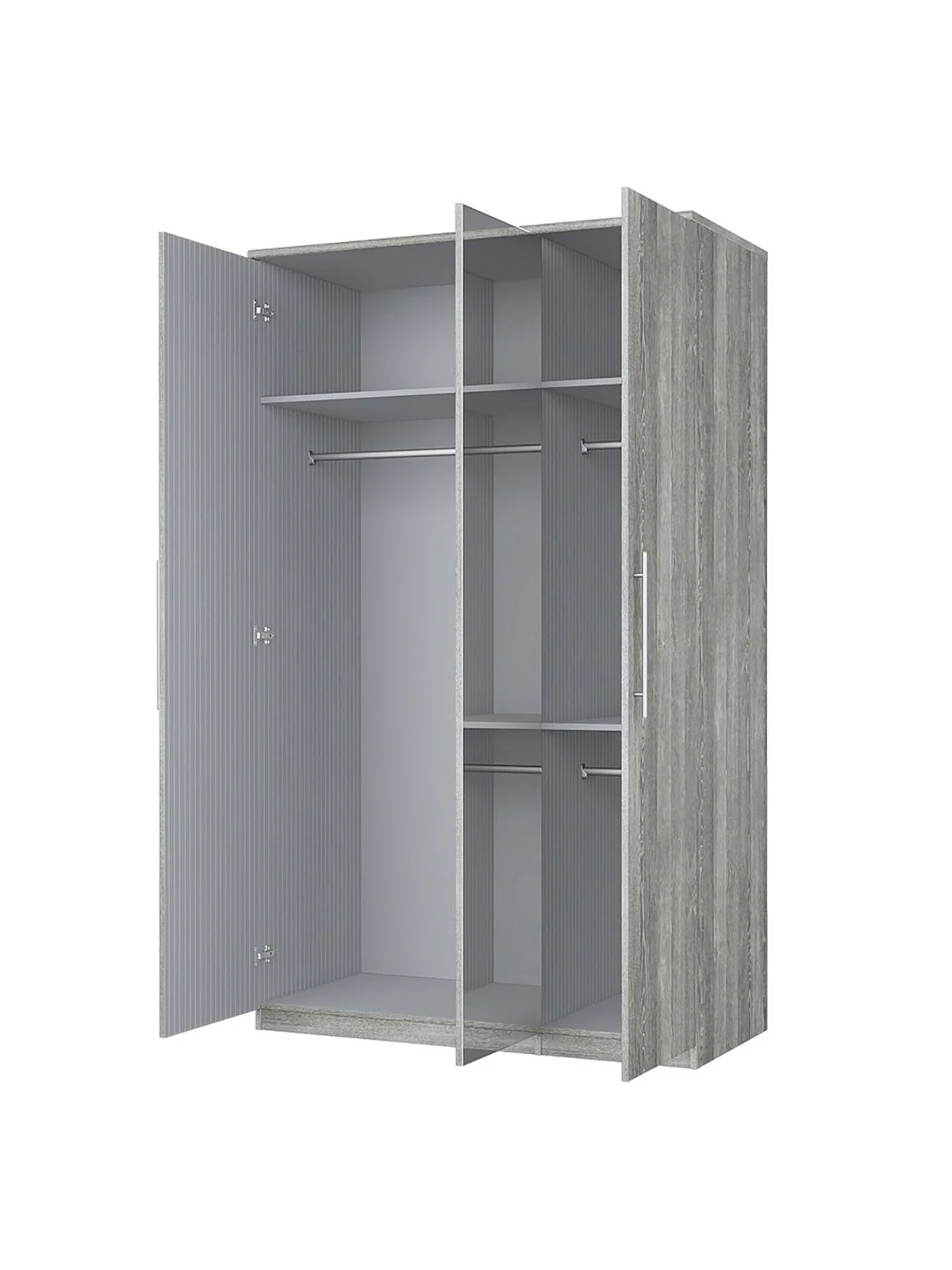 Prague 3 Door Mirrored Wardrobe Grey Elegant and Spacious Bedroom Storage - Image 2