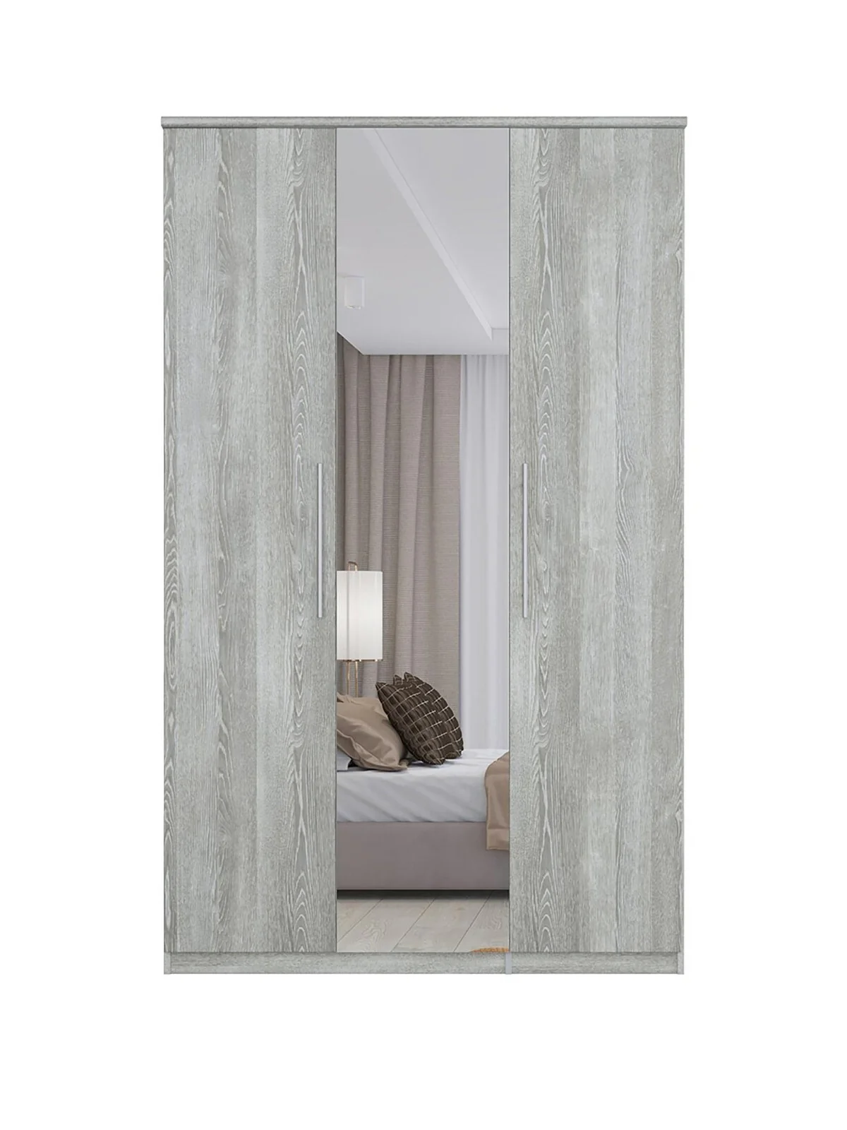 Prague 3 Door Mirrored Wardrobe Grey Elegant and Spacious Bedroom Storage - Image 3