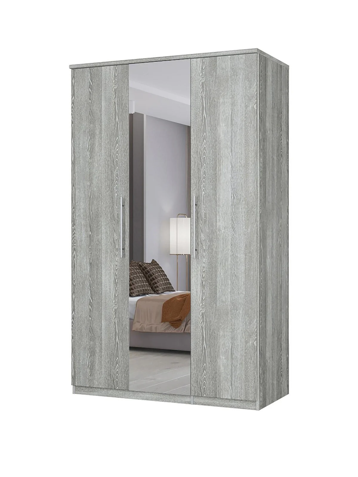Prague 3 Door Mirrored Wardrobe Grey Elegant and Spacious Bedroom Storage - Image 4