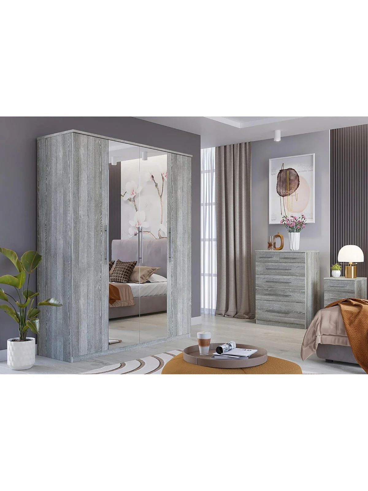 Prague 3 Door Mirrored Wardrobe Grey Elegant and Spacious Bedroom Storage - Image 5