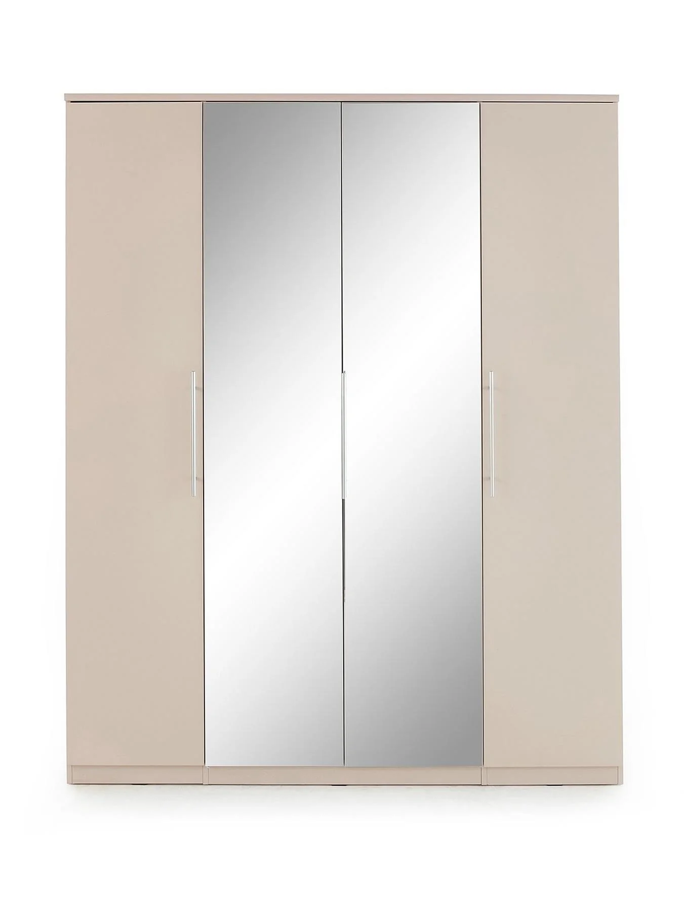 Prague 4 Door 3 Drawer Mirrored Wardrobe Oatmeal Easy Assembly UK - Image 2