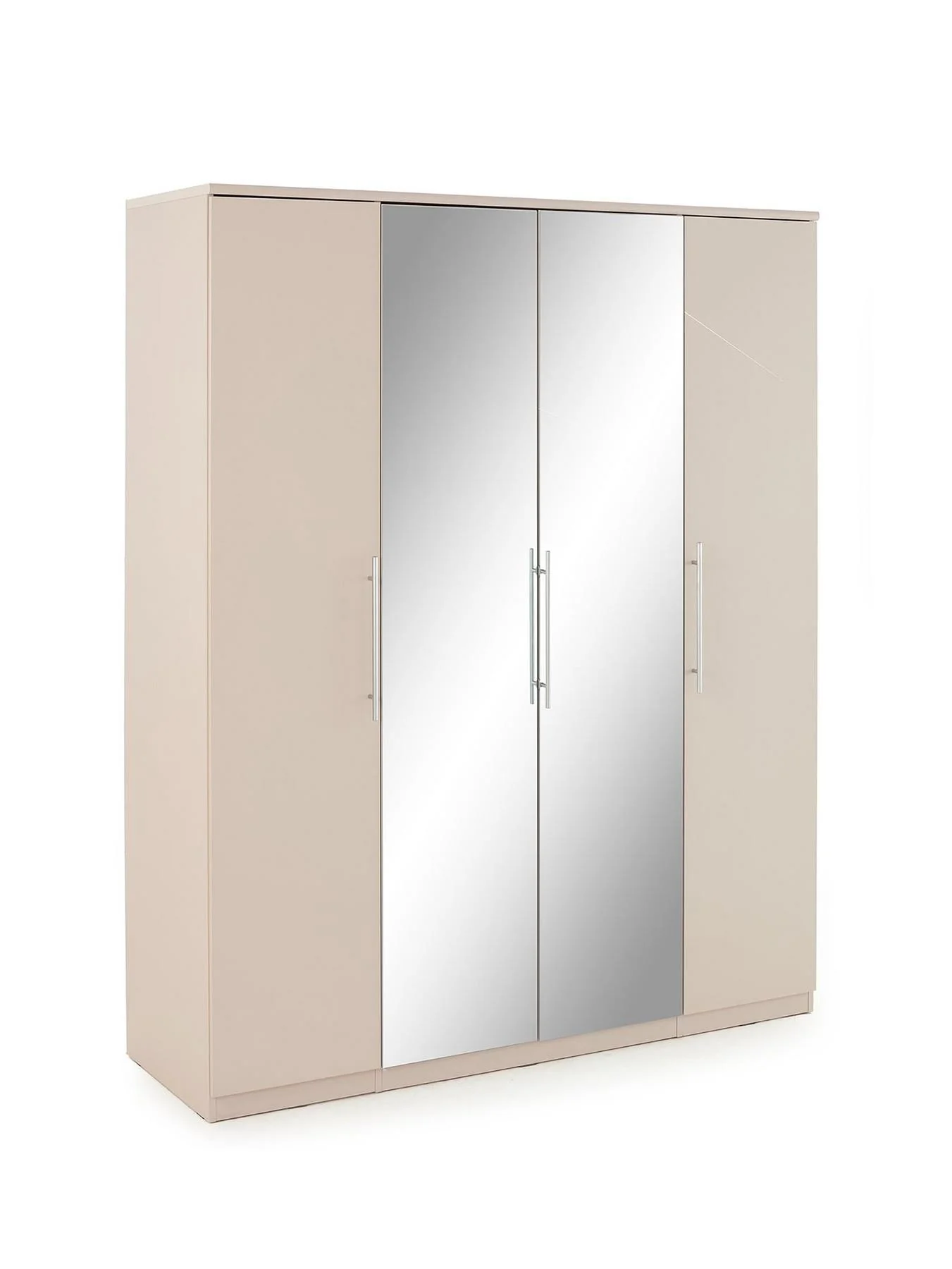 Prague 4 Door 3 Drawer Mirrored Wardrobe Oatmeal Easy Assembly UK - Image 3