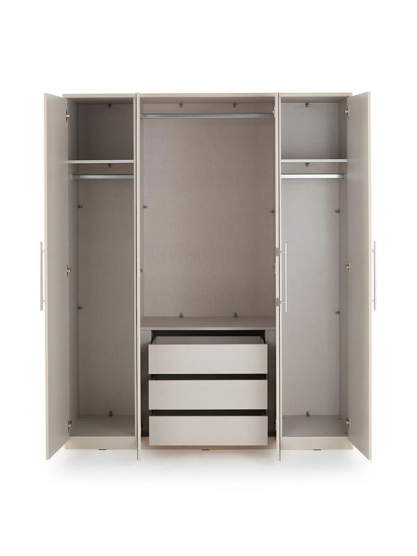 Prague 4 Door 3 Drawer Mirrored Wardrobe Oatmeal Easy Assembly UK - Image 4
